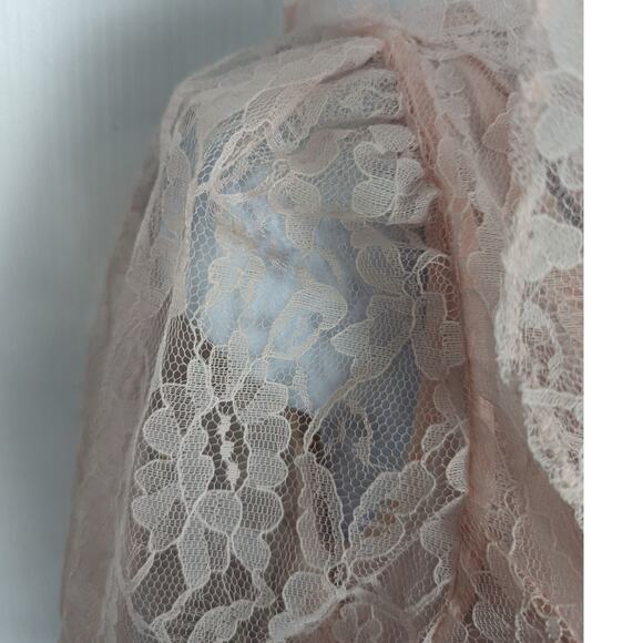 VTG 80's Amy Too Byer Calif. Pink Lace Mini Dress Sheer Slip Dress See Measure - Picture 8 of 12